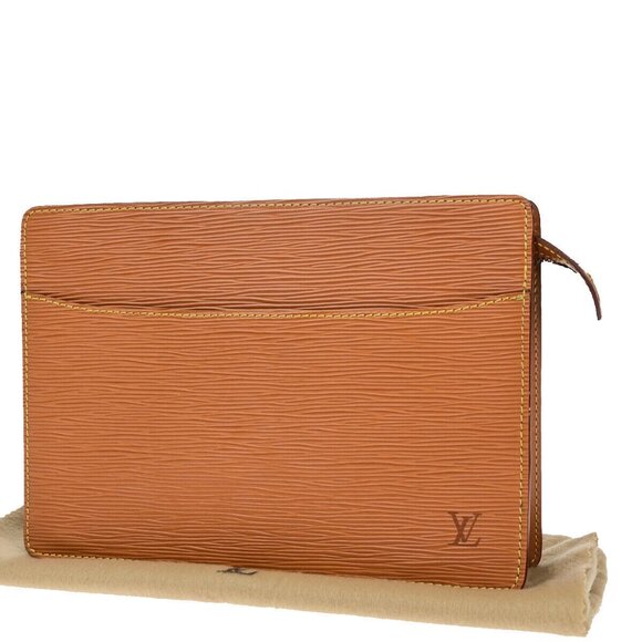 LOUIS VUITTON LV Pochette Homme Clutch Hand Bag Epi Leather Gold - Picture 1 of 14